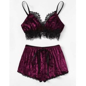 Lace Trim Split Cami Top and Shorts